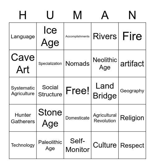 Early Humans Bingo Card