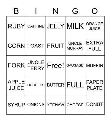 2021 Gustafson Stampede Breakfast Bingo Card