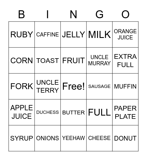 2021 Gustafson Stampede Breakfast Bingo Card