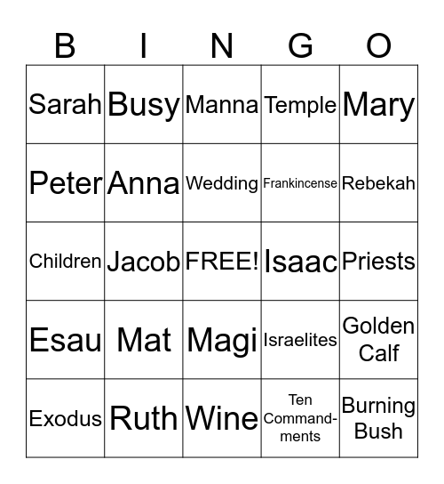 Sunday School Bingo Card