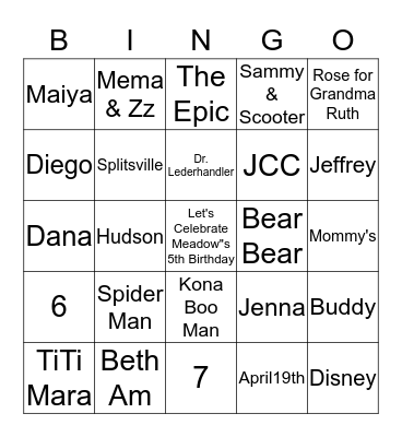 Meadows Happy Birthday Bingo Card