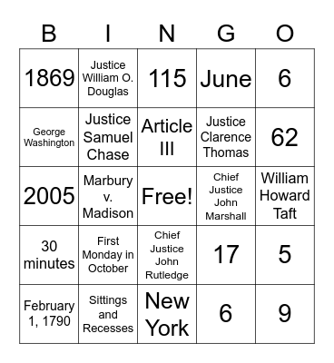 Supreme Court BINGO Card