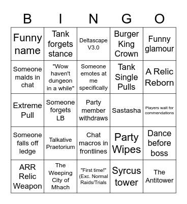 FFXIV Bingo Card