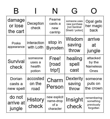 We're Halfway There~ Livin' On A Prayer [Critical Role EXU 1.04] Bingo Card