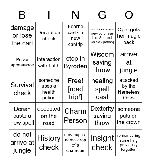 We're Halfway There~ Livin' On A Prayer [Critical Role EXU 1.04] Bingo Card