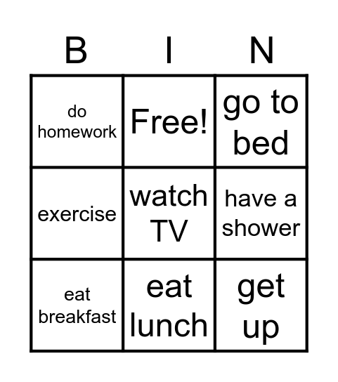 Verbs Bingo Card