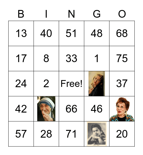 Famous Mother's Bingo Card