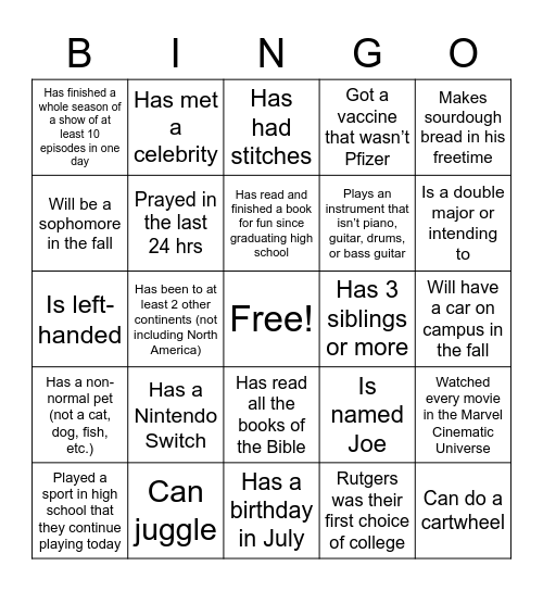 Untitled Bingo Card