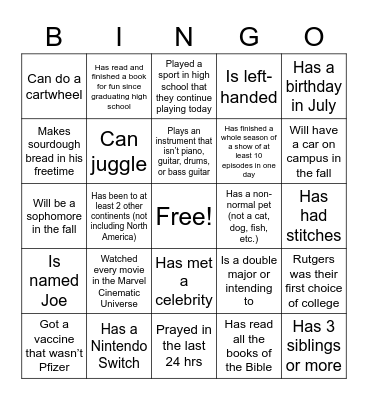 Untitled Bingo Card