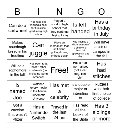 Untitled Bingo Card