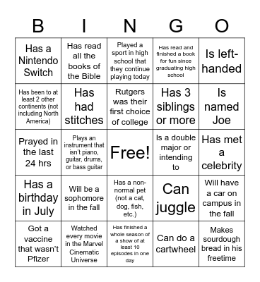 Untitled Bingo Card