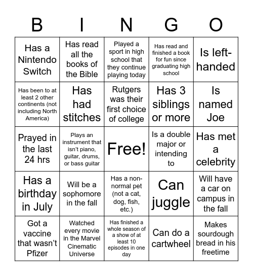 Untitled Bingo Card