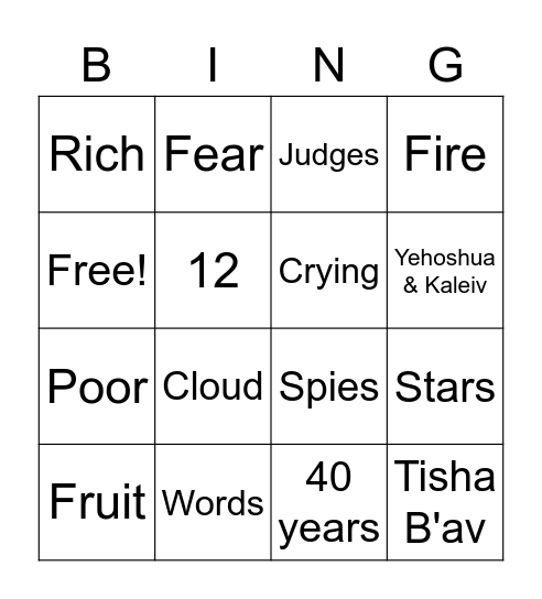 Parshat Devarim Bingo Card