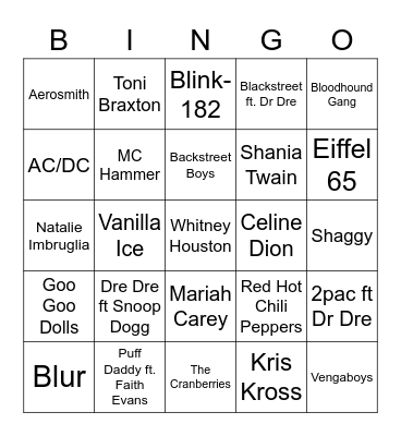 Musical Bingo Card