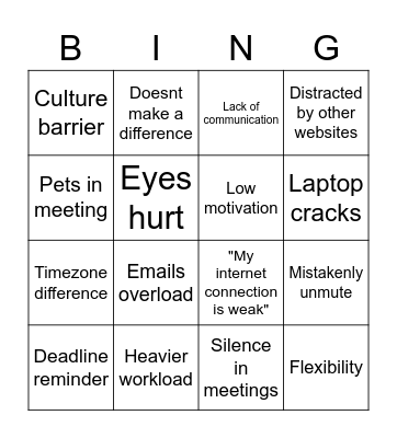 Remote working Bingo Card
