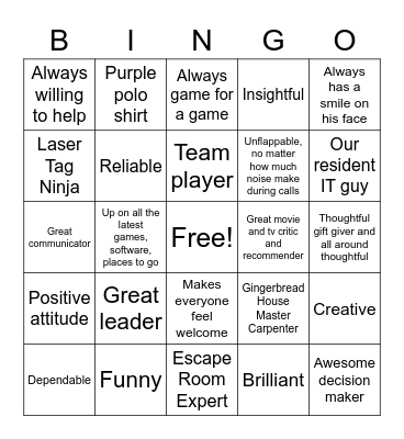 JUSTIN Bingo Card
