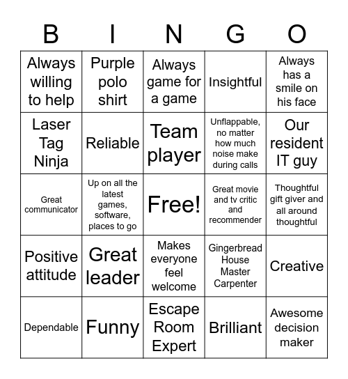 JUSTIN Bingo Card
