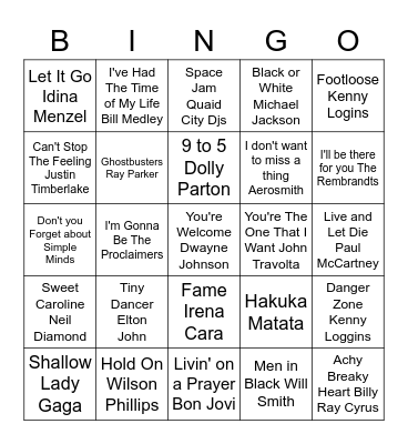 SOUNDTRACKS BINGO Card