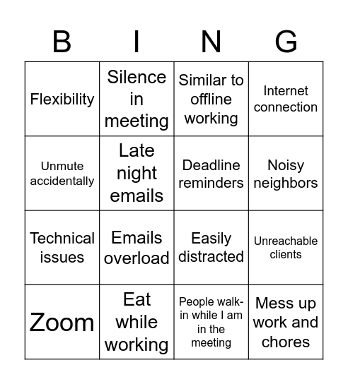 Remote working Bingo Card