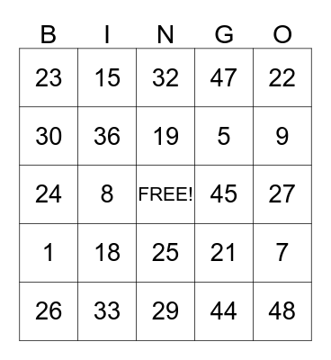 Bingo Fun! Bingo Card