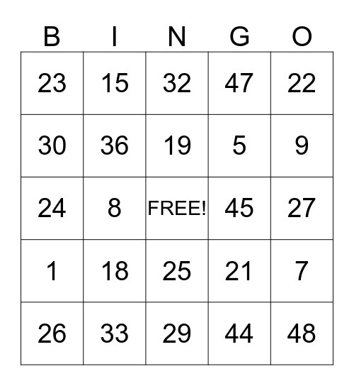 Bingo Fun! Bingo Card