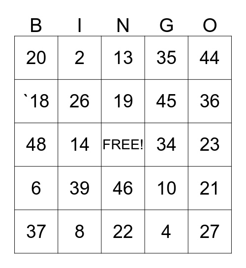 Bingo Fun! Bingo Card