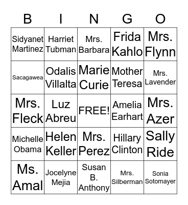 Women's History Month Bingo Card