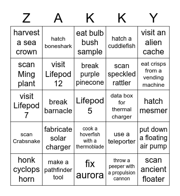 Subnautica bingo Card