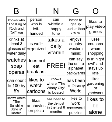 PEOPLE BINGO CARD Bingo Card