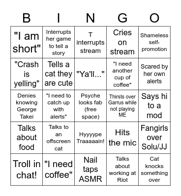 Psyche Stream Bingo Card