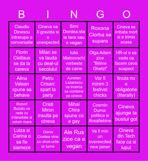 Darwin Party Bingo Card