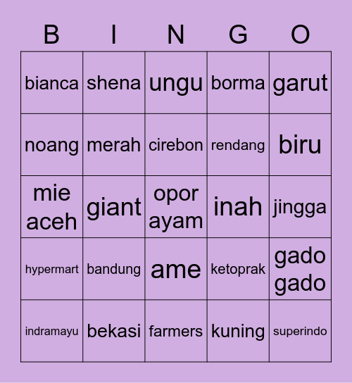 punya bianca Bingo Card
