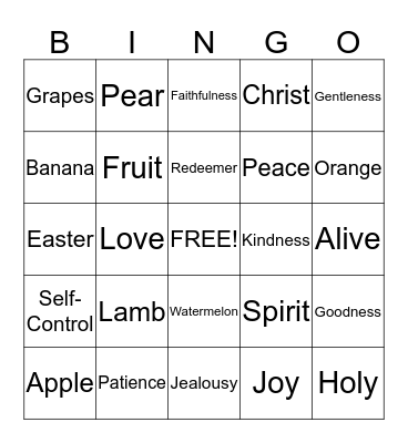 The Fruit of the Spirit / Resurrection Bingo Card