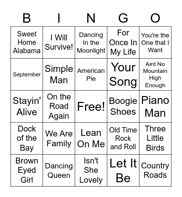 70's Bingo Card