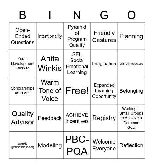 Prime Time and the Palm Beach County QIS Bingo Card