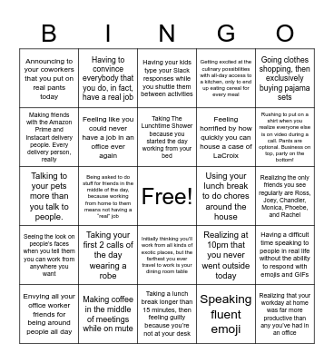 Remote Workers Bingo Card