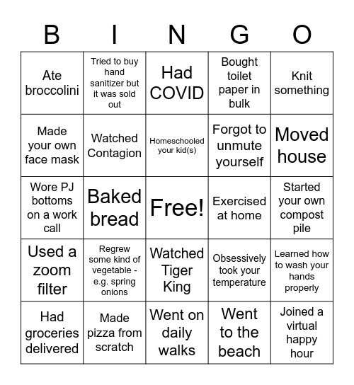 COVID BINGO Card