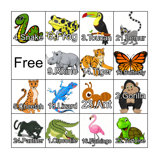 Rainforest Bingo Card