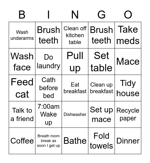 Morning/Afternoon/ Evening Bingo Card