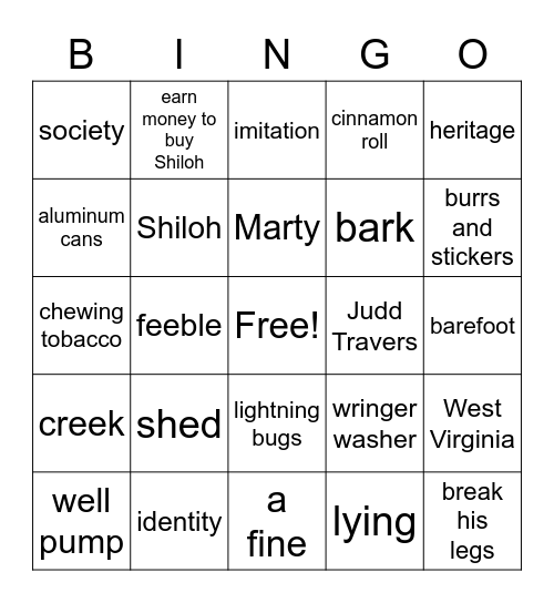 Belonging and Shiloh Bingo Card