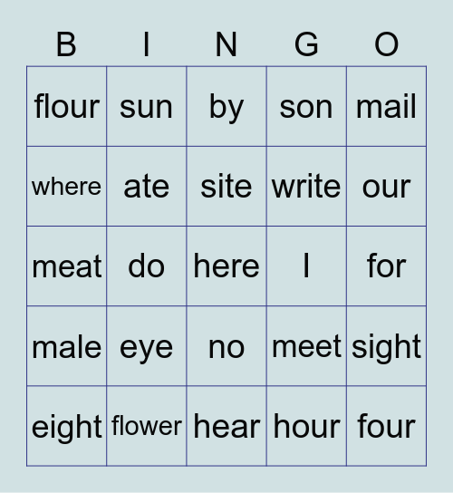 Homophones Bingo Card