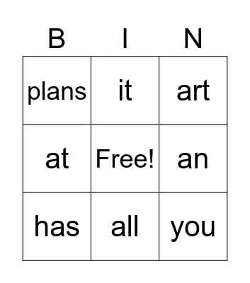 Sight Word Bingo! Bingo Card