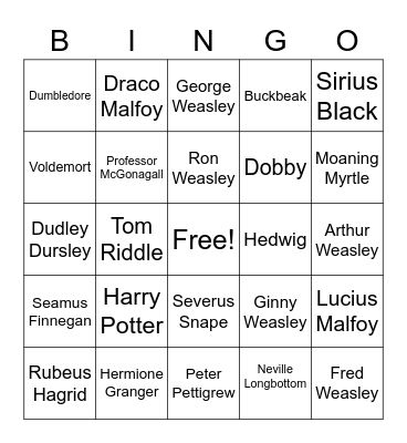 Harry Potter Bingo Card