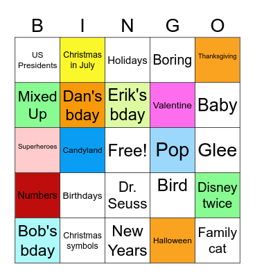 Family Bingo Games Bingo Card