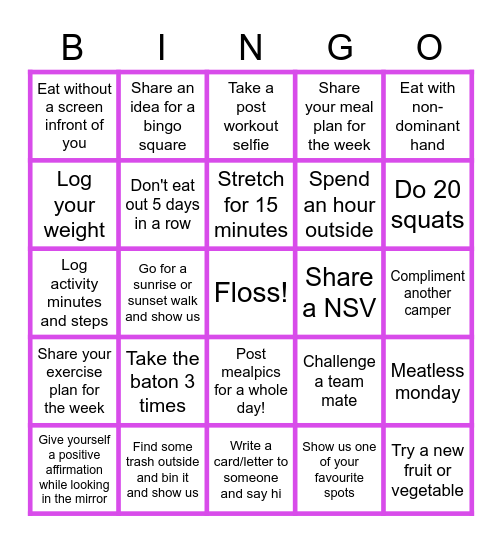 Happy Campers bingo week 3! Bingo Card