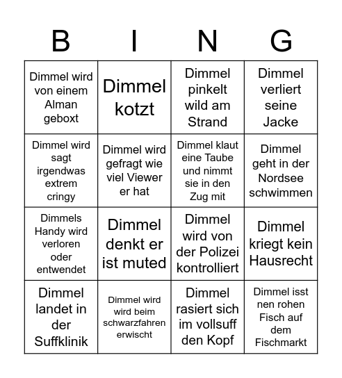 Jedes Bingo Feld = Einen SUB Bingo Card