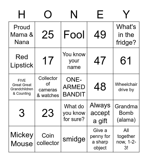 FAMILY BINGO 8/7/21 Bingo Card