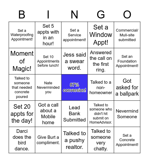 Appointment Center BINGO Card