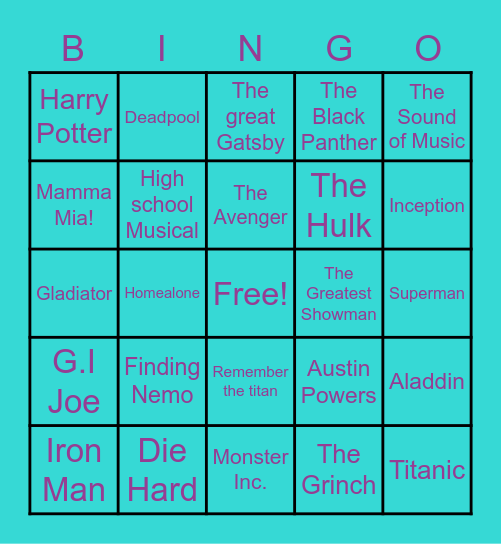 Movies Bingo Card