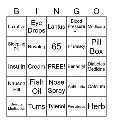 Medication Bingo Card